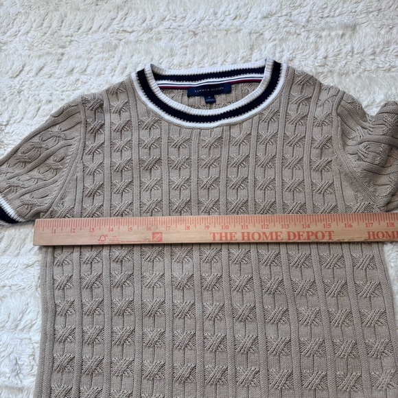 Tommy Hilfiger Khaki Cable Knit Short Sleeve Sweater Preppy Classic Size M - Picture 6 of 6